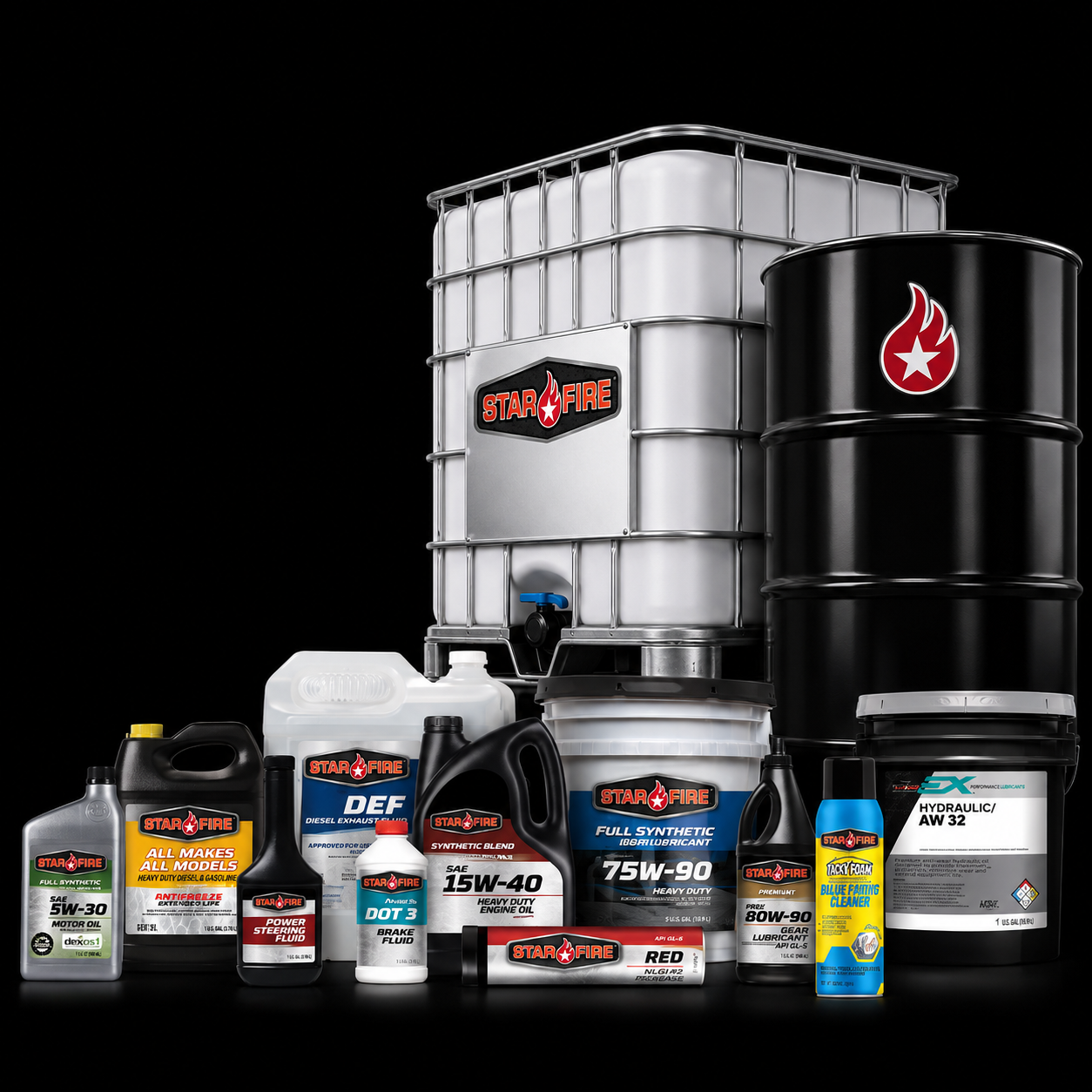 STARFIRE lubricant containers in multiple sizes